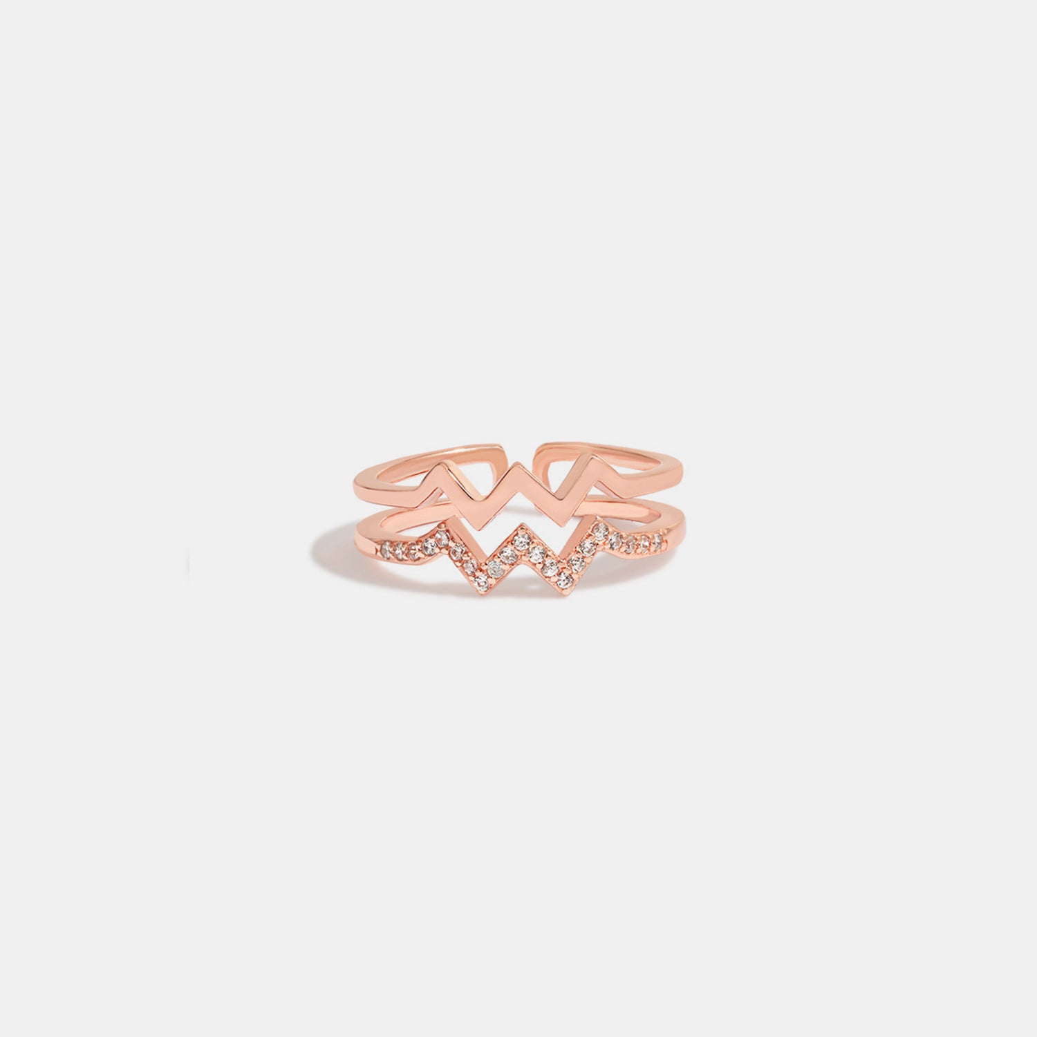 Wave Shape Inlaid Zircon Open Ring - felvior