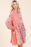 Mittoshop Floral Button Detail Long Sleeve Shirt Dress - felvior