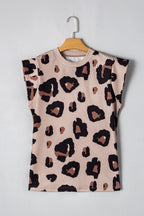 Leopard Round Neck Cap Sleeve T-Shirt