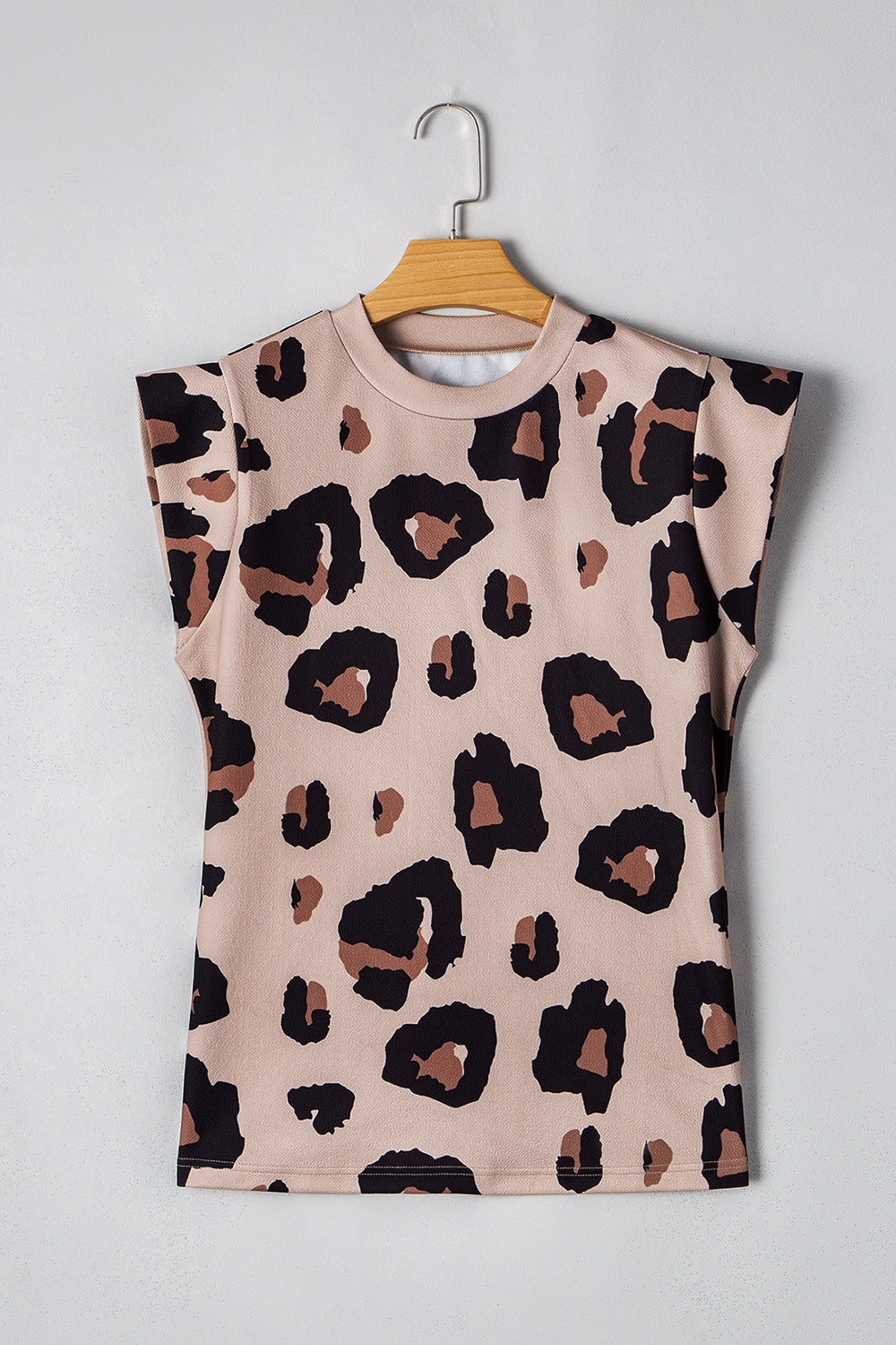 Leopard Round Neck Cap Sleeve T-Shirt