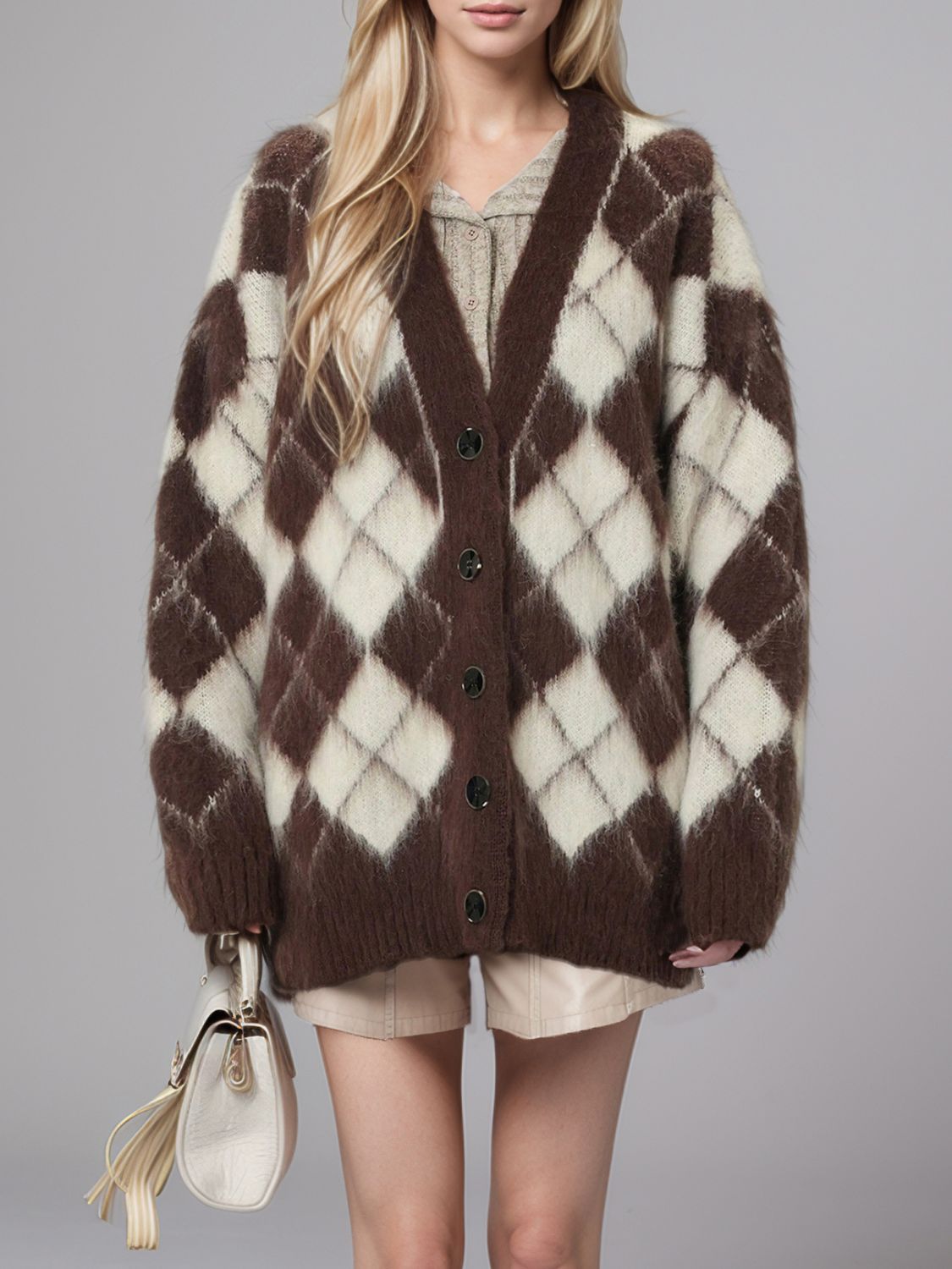 Plaid V-Neck Button Up Cardigan - felvior
