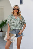 Leopard Notched Half Sleeve Blouse - felvior