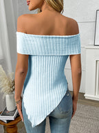 Ribbed Off-Shoulder Asymmetrical Hem T-Shirt