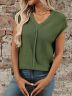 V-Neck Short Sleeve Knit Top