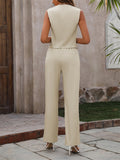 Button Down V-Neck Vest and Pants Set - felvior