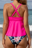 Crisscross Ruffled V-Neck Tankini Set - felvior
