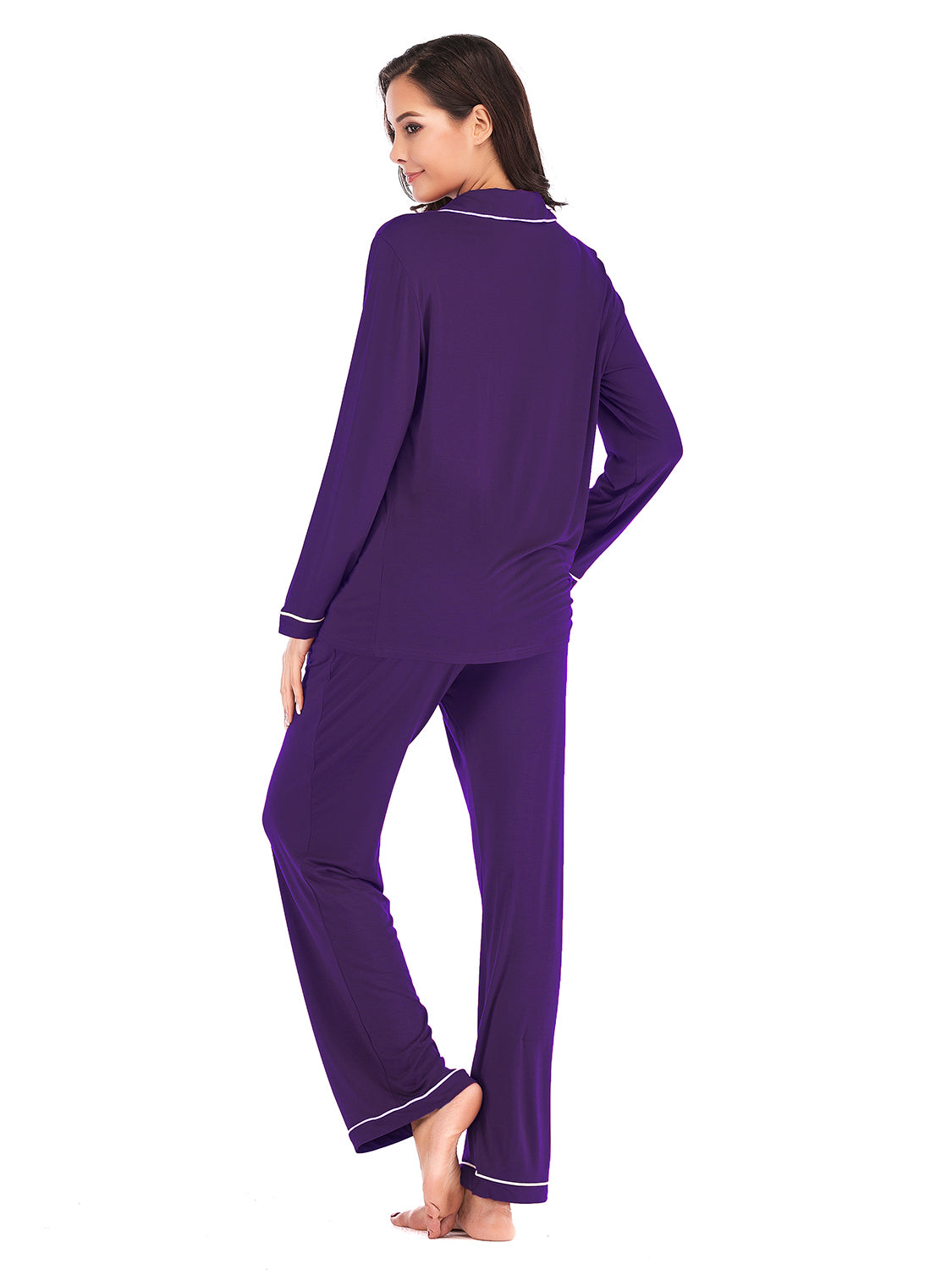 Collared Neck Long Sleeve Loungewear Set with Pockets - felvior