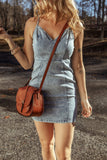 Back Zipped Mini Cami Denim Dress - felvior