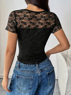 Lace Round Neck Short Sleeve Top