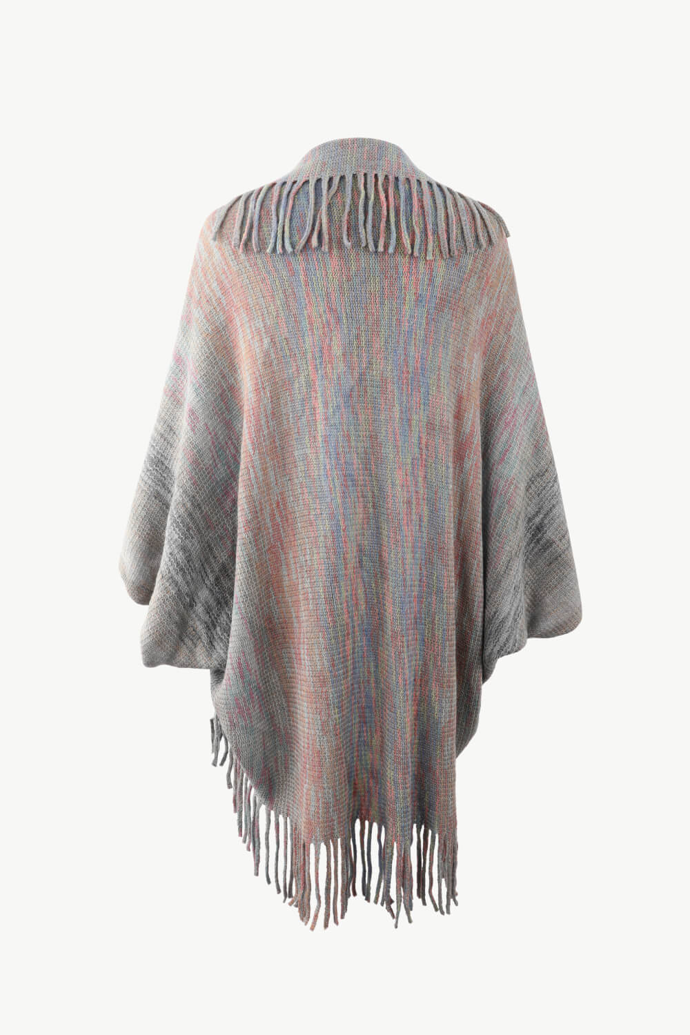 Multicolored Fringe Trim Poncho - felvior