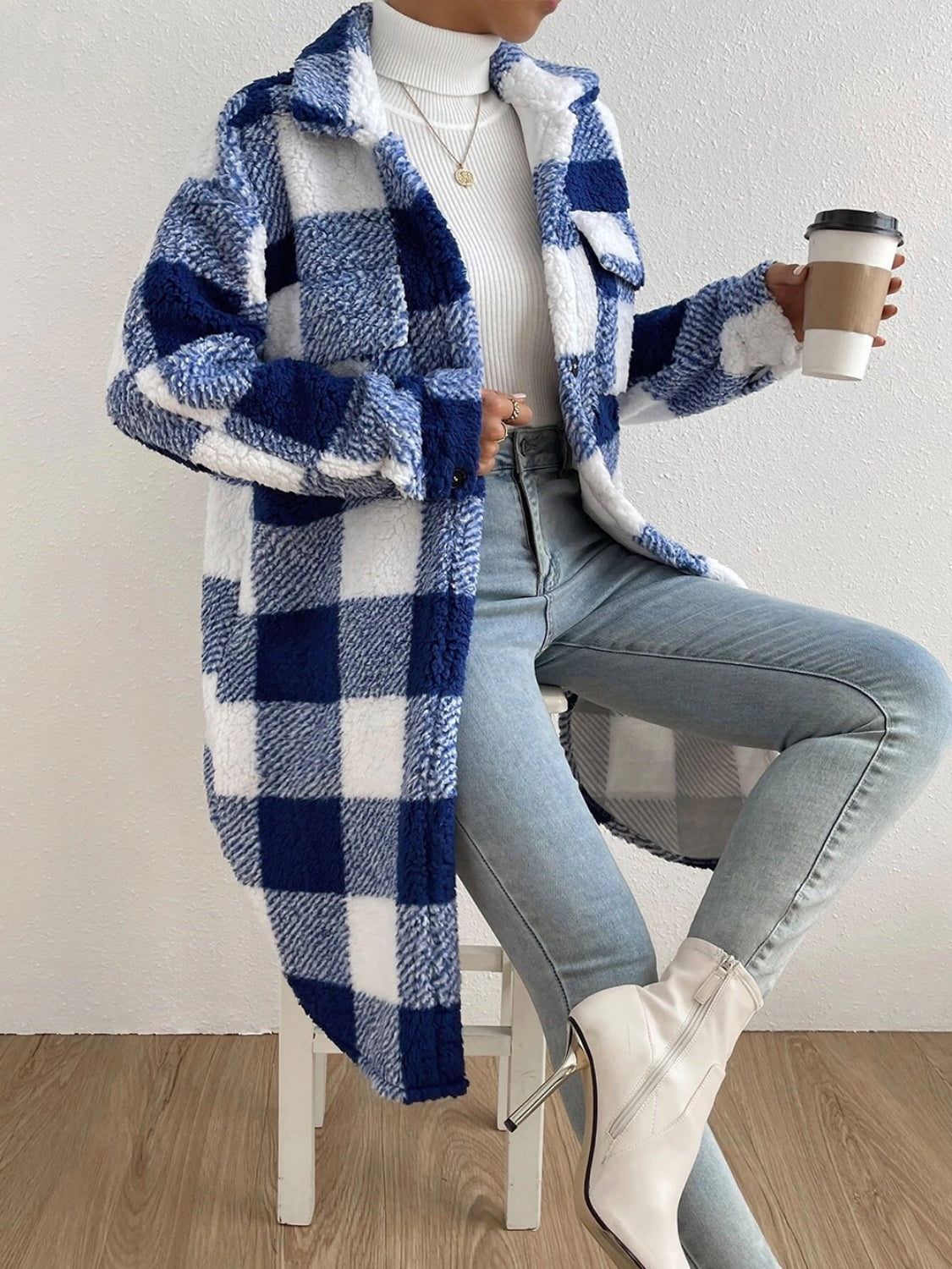 Plaid Collared Neck Button Down Coat - felvior