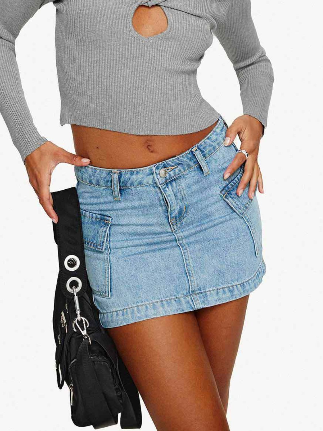 Mini Cargo Denim Skirt with Pockets - felvior
