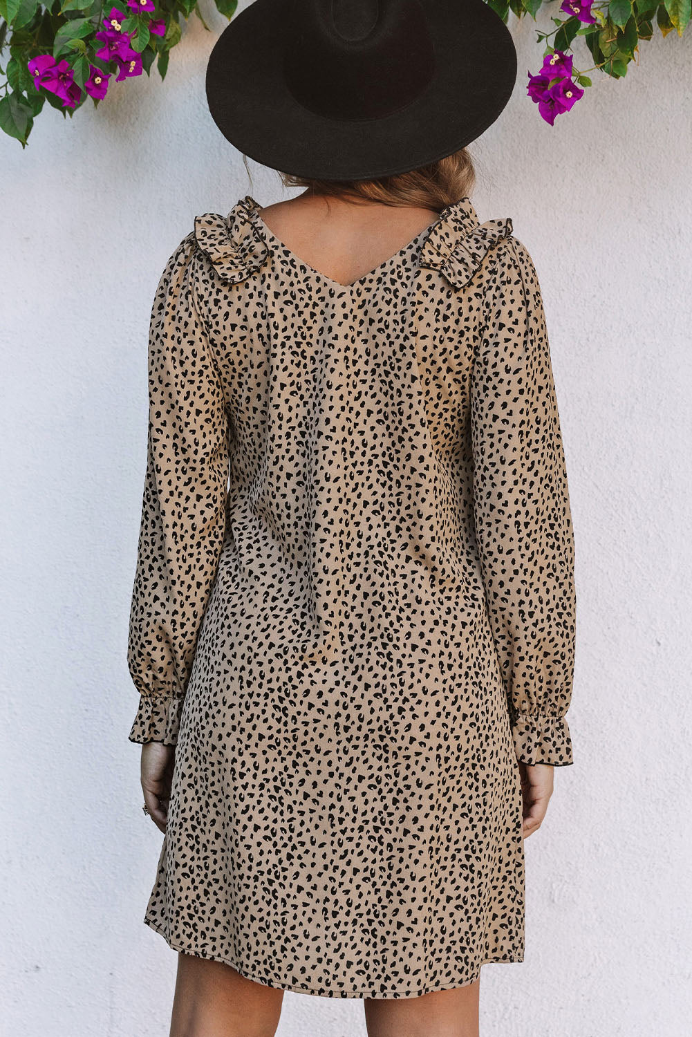 Leopard V-Neck Long Sleeve Dress - felvior