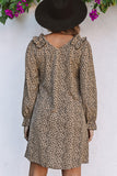 Leopard V-Neck Long Sleeve Dress - felvior