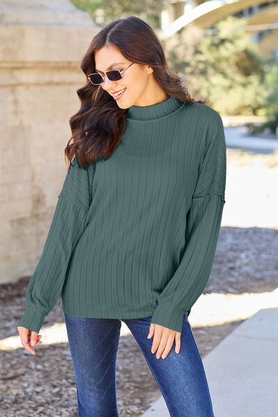 Basic Bae Full Size Ribbed Exposed Seam Mock Neck Knit Top Hauptbild