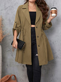Honey Plus Size Lapel Collar Drawstring Roll-Tab Sleeve Trench Coat - felvior