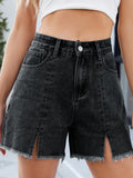 Raw Hem Slit Denim Shorts - felvior