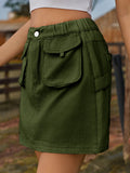 Pocketed Elastic Waist Denim Skirt - felvior