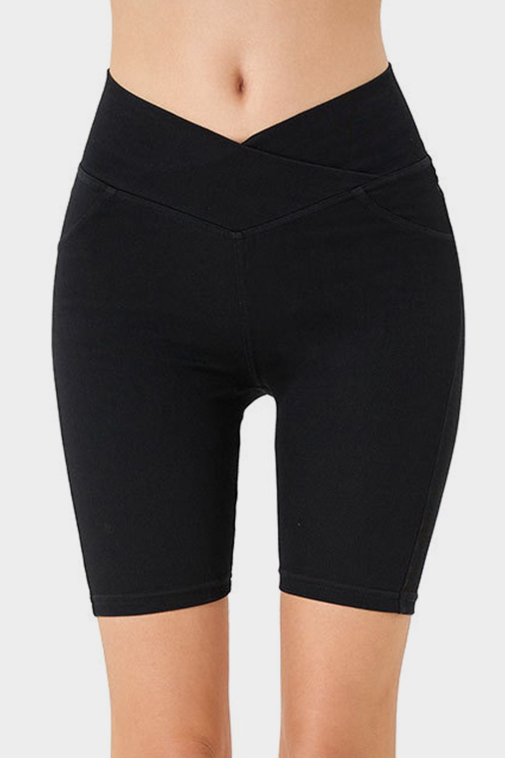 Basic Bae Asymmetrical Waist Denim Shorts with Pockets - felvior