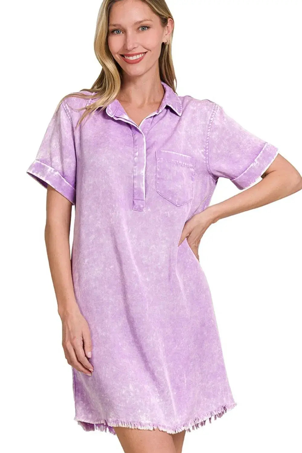 Zenana Tencel Mineral Washed Collared Shirts Dress