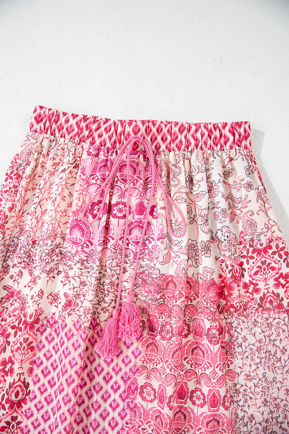 Printed Tassel Drawstring High Waist Maxi Skirt - felvior