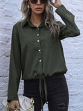 Perfee Tied Hem Button Down Long Sleeve Shirt - felvior