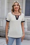 Cutout Round Neck Short Sleeve Blouse - felvior