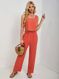 Square Neck Tank and Wide Leg Pants Set - felvior