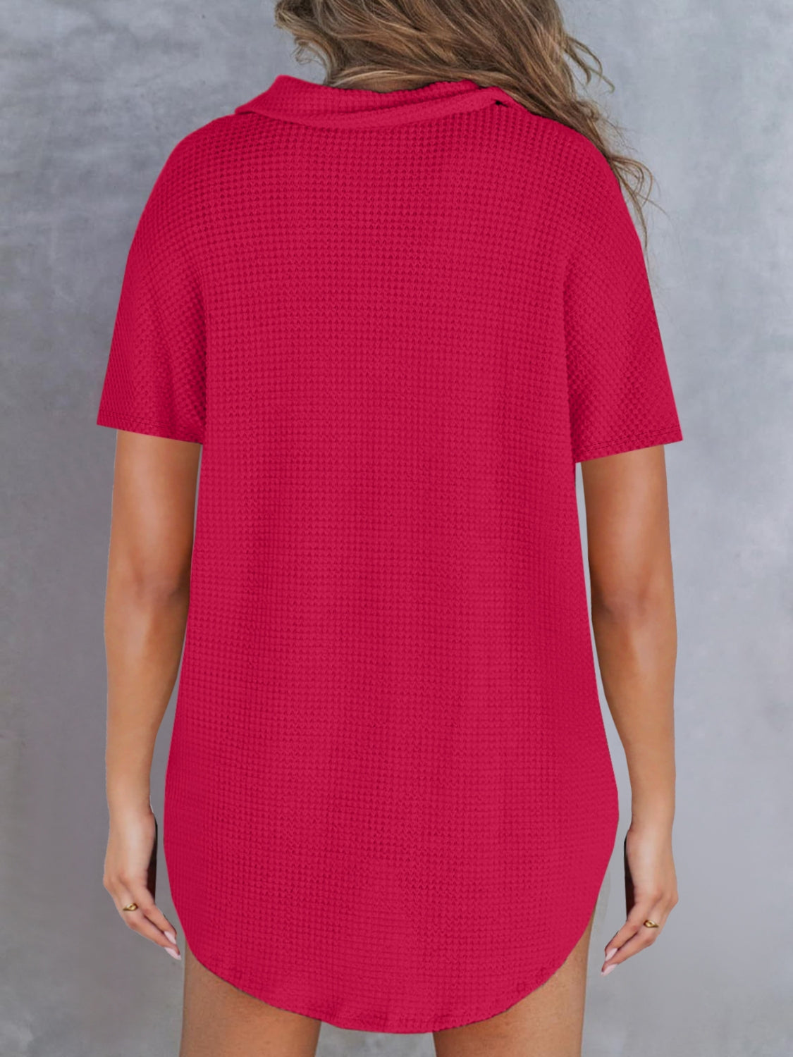 Waffle-Knit Short Sleeve Polo Shirt - felvior