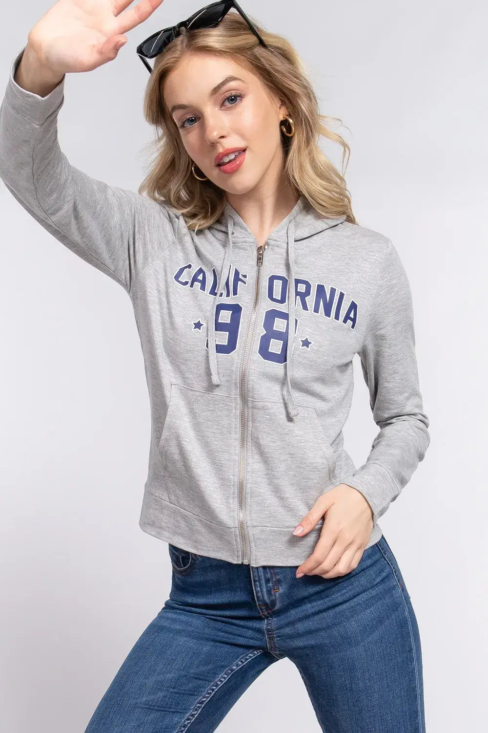 ACTIVE BASIC CALIFORNIA Zip Up Drawstring Long Sleeve Hoodie Hauptbild