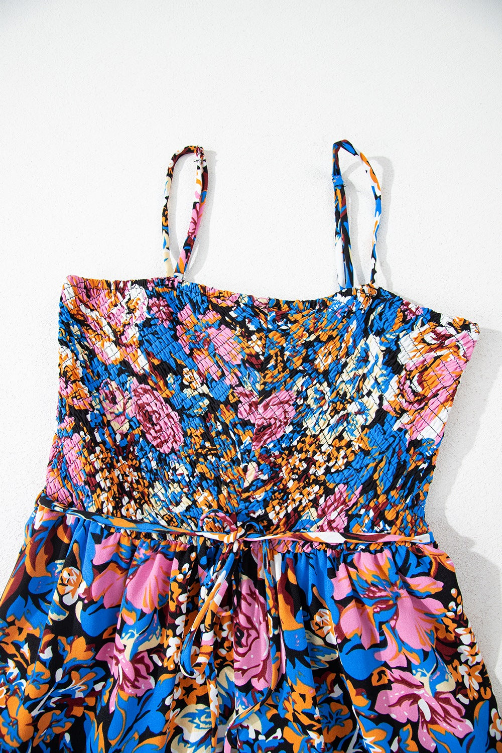 Floral Smocked Spaghetti Straps Wide Leg Jumpsuit