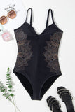 Embroidered V-Neck One-Piece Swimwear - felvior