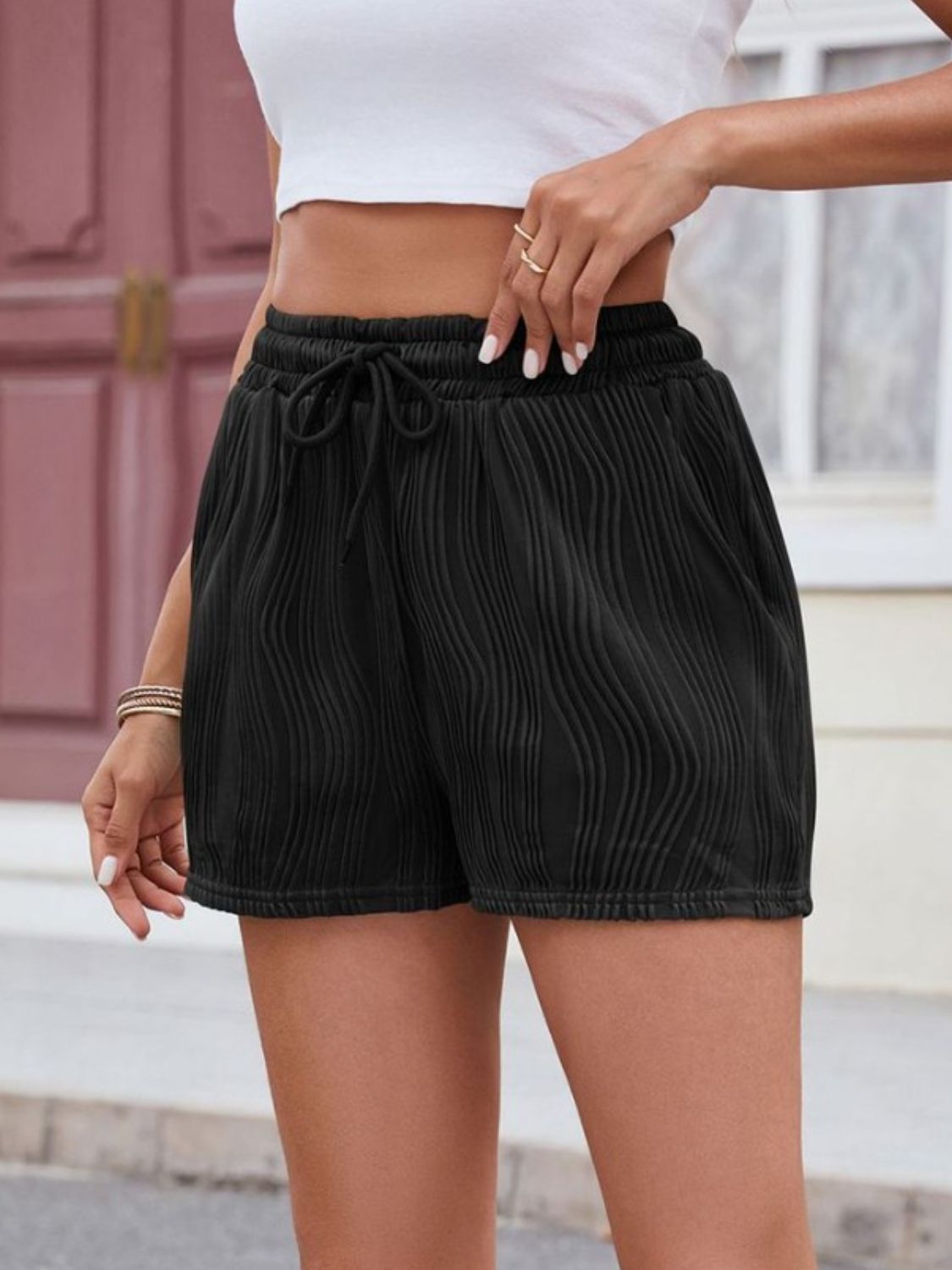 Florira Texture Drawstring Shorts - felvior