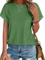 Eyelet Round Neck Short Sleeve Top
