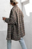 Houndstooth Collared Neck Long Sleeve Coat with Pockets - felvior