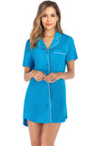 Contrast Piping Pocketed Short Sleeve Lounge Dress - felvior