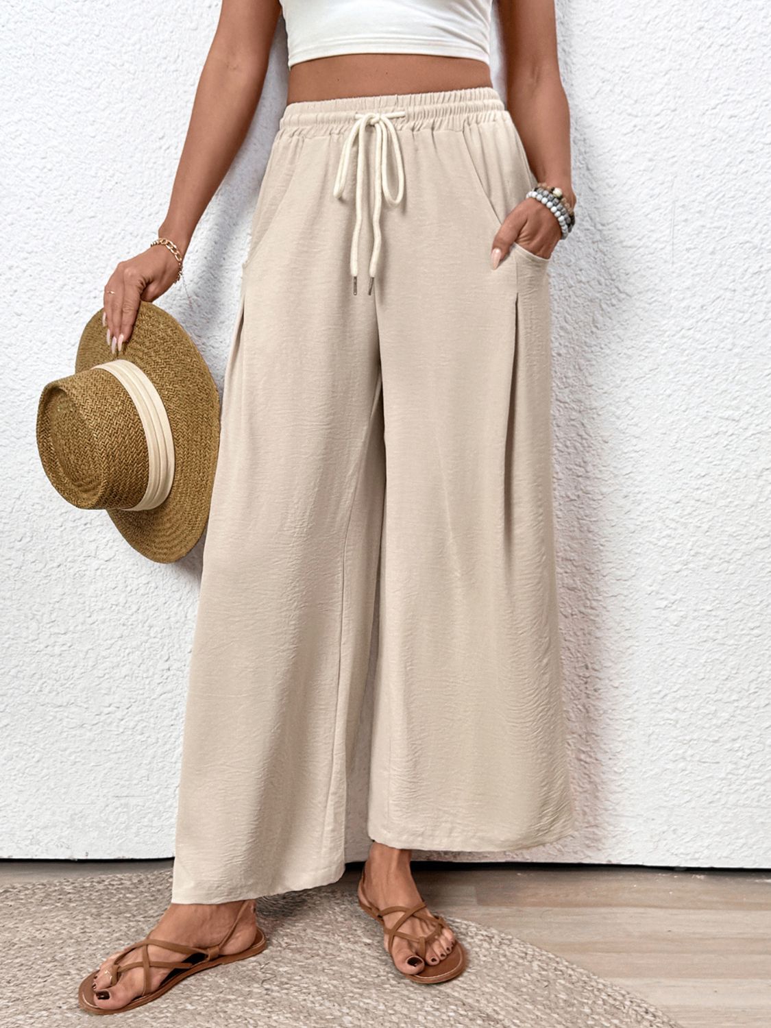 Perfee Drawstring Wide Leg Pants - felvior