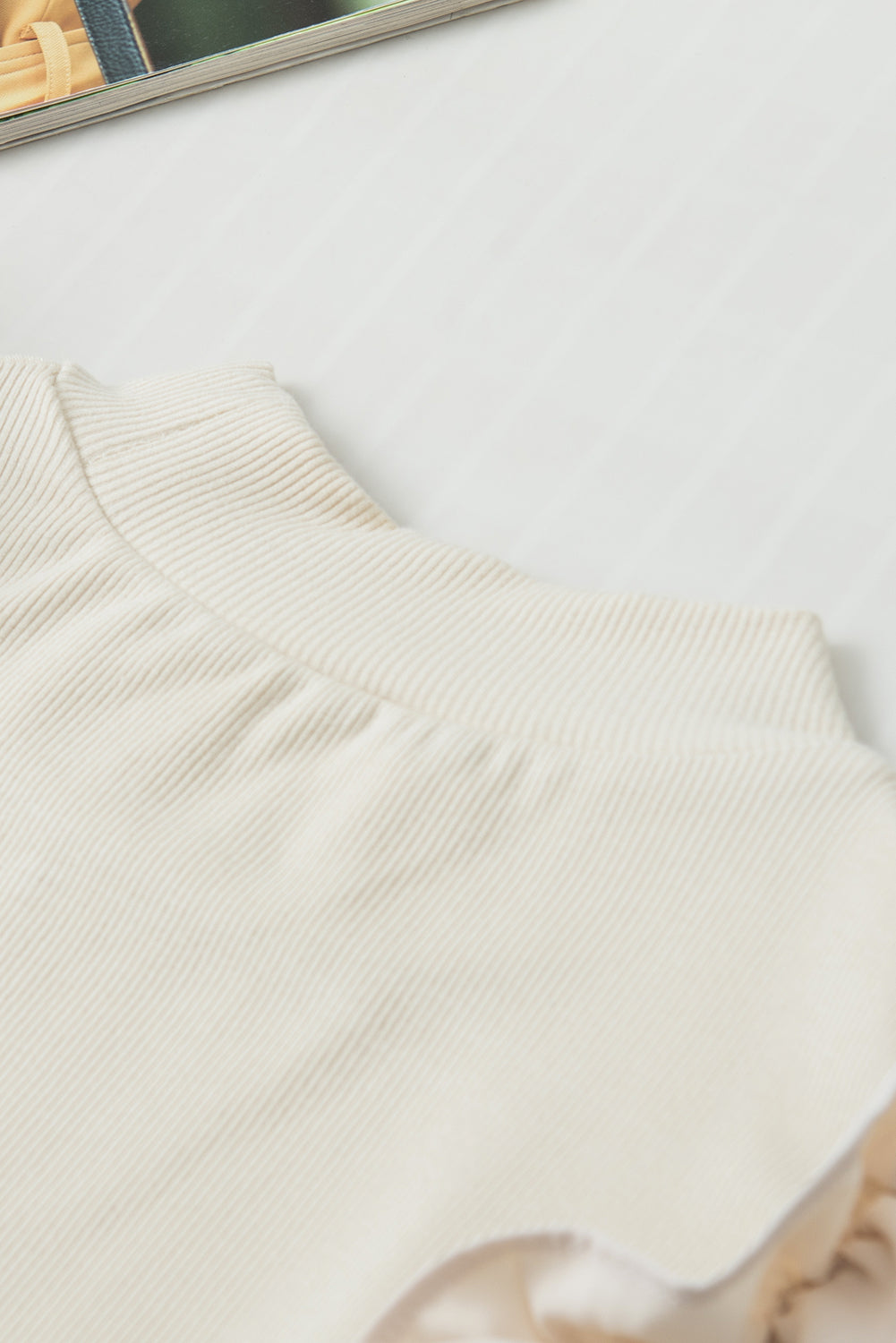 Ruffle Flutter Sleeve Mock Neck Ribbed Top - felvior