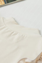 Ruffle Flutter Sleeve Mock Neck Ribbed Top