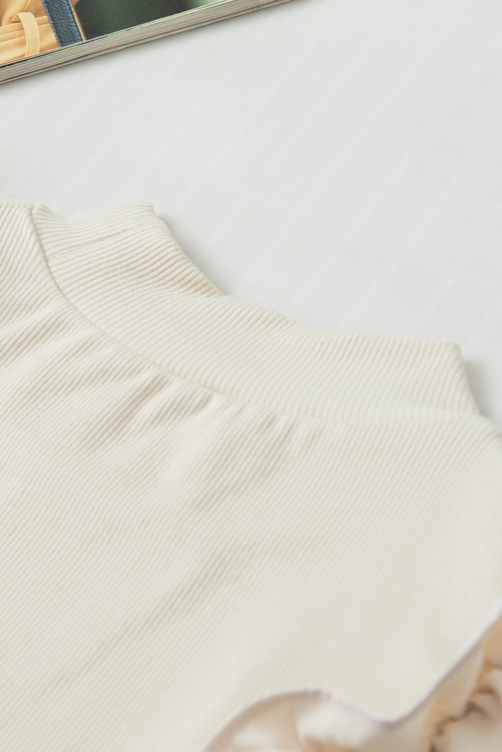 Ruffle Flutter Sleeve Mock Neck Ribbed Top