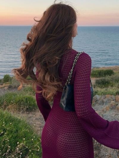 Slit Plunge Flare Sleeve Cover-Up Dress - felvior