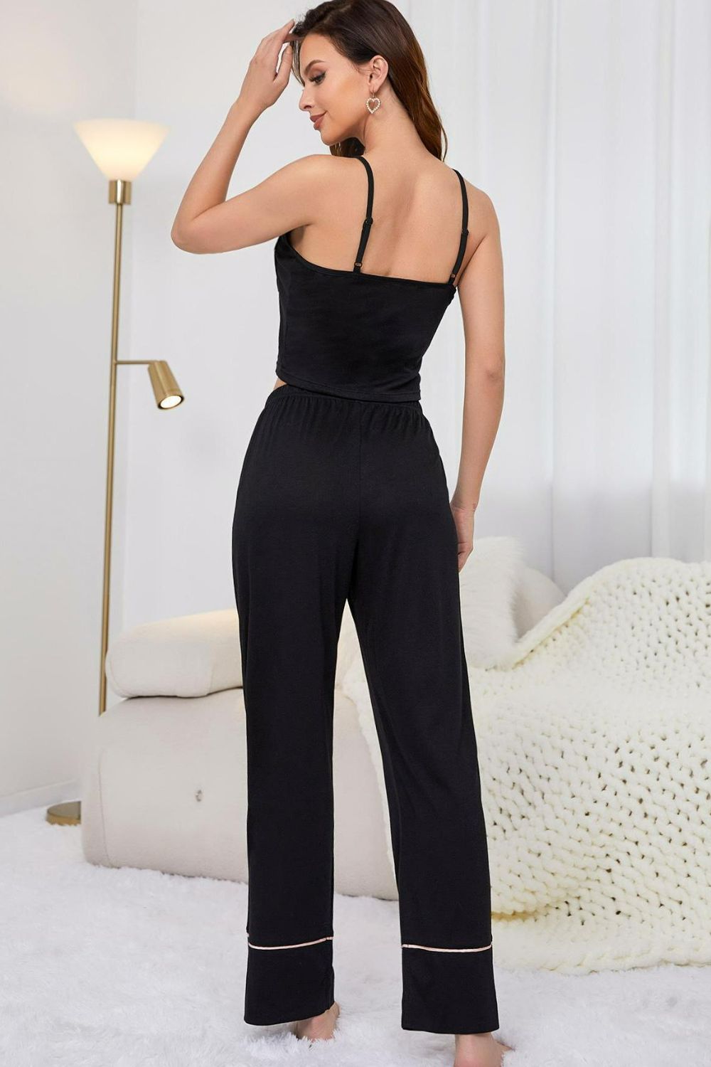 Contrast Trim Cropped Cami and Pants Loungewear Set - felvior