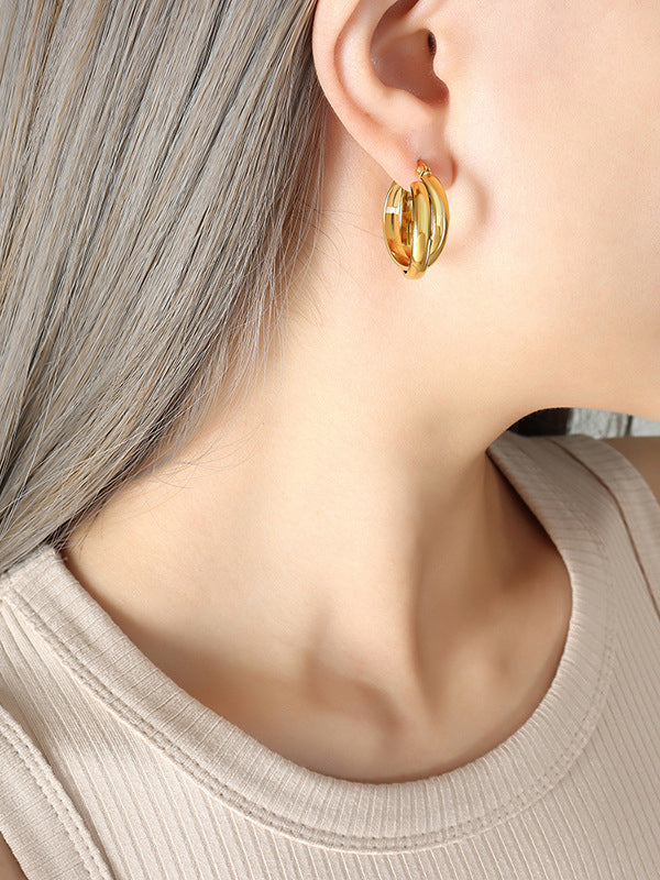 18K Gold-Plated Titanium Steel Huggie Earrings - felvior