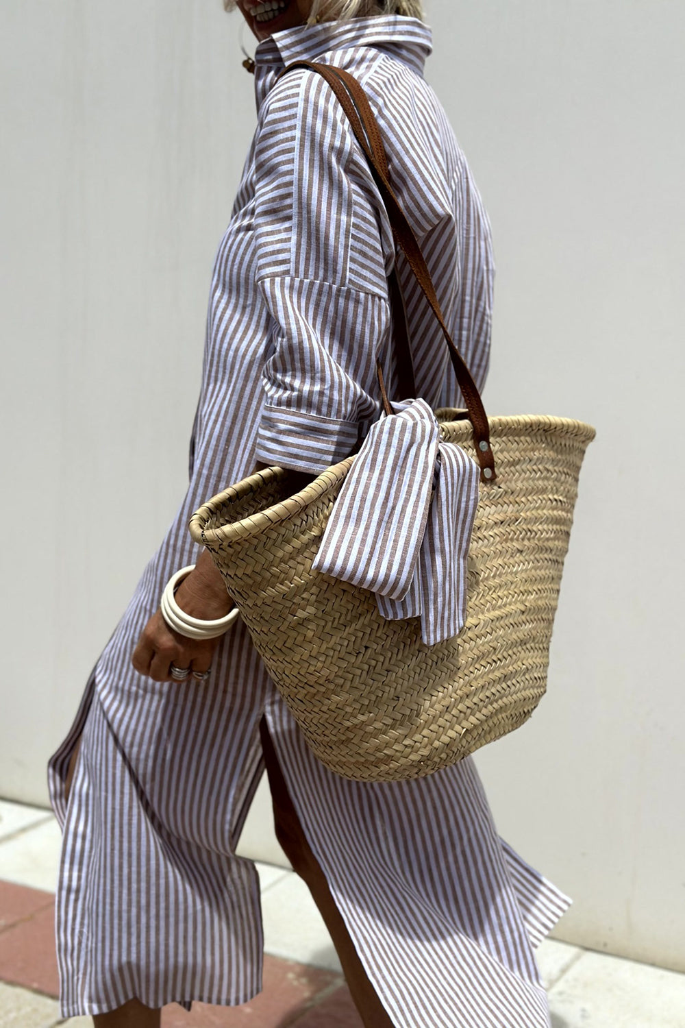 Tied Button Up Three-Quarter Sleeve Dress - felvior