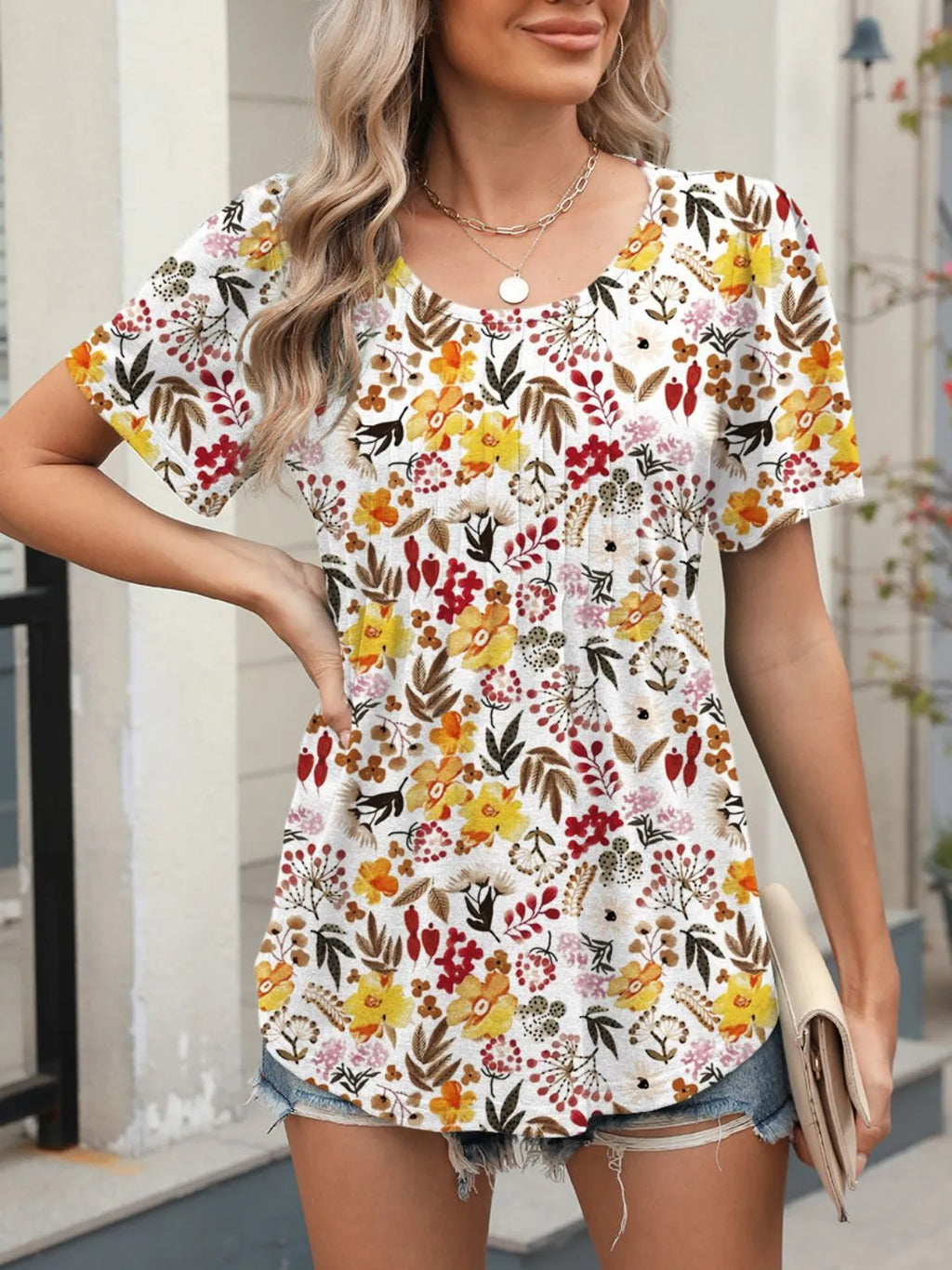 Floral Round Neck Short Sleeve Top