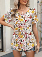 Floral Round Neck Short Sleeve Top