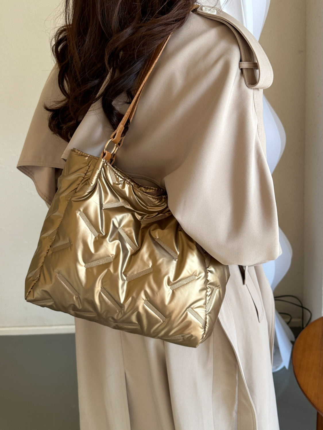 Textured Polyester Shoulder Bag - felvior