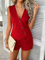 Devine Button Down Sleeveless Top and Shorts Set