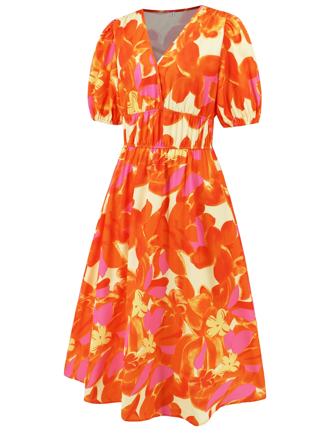 Ruched Printed Surplice Short Sleeve Dress - felvior