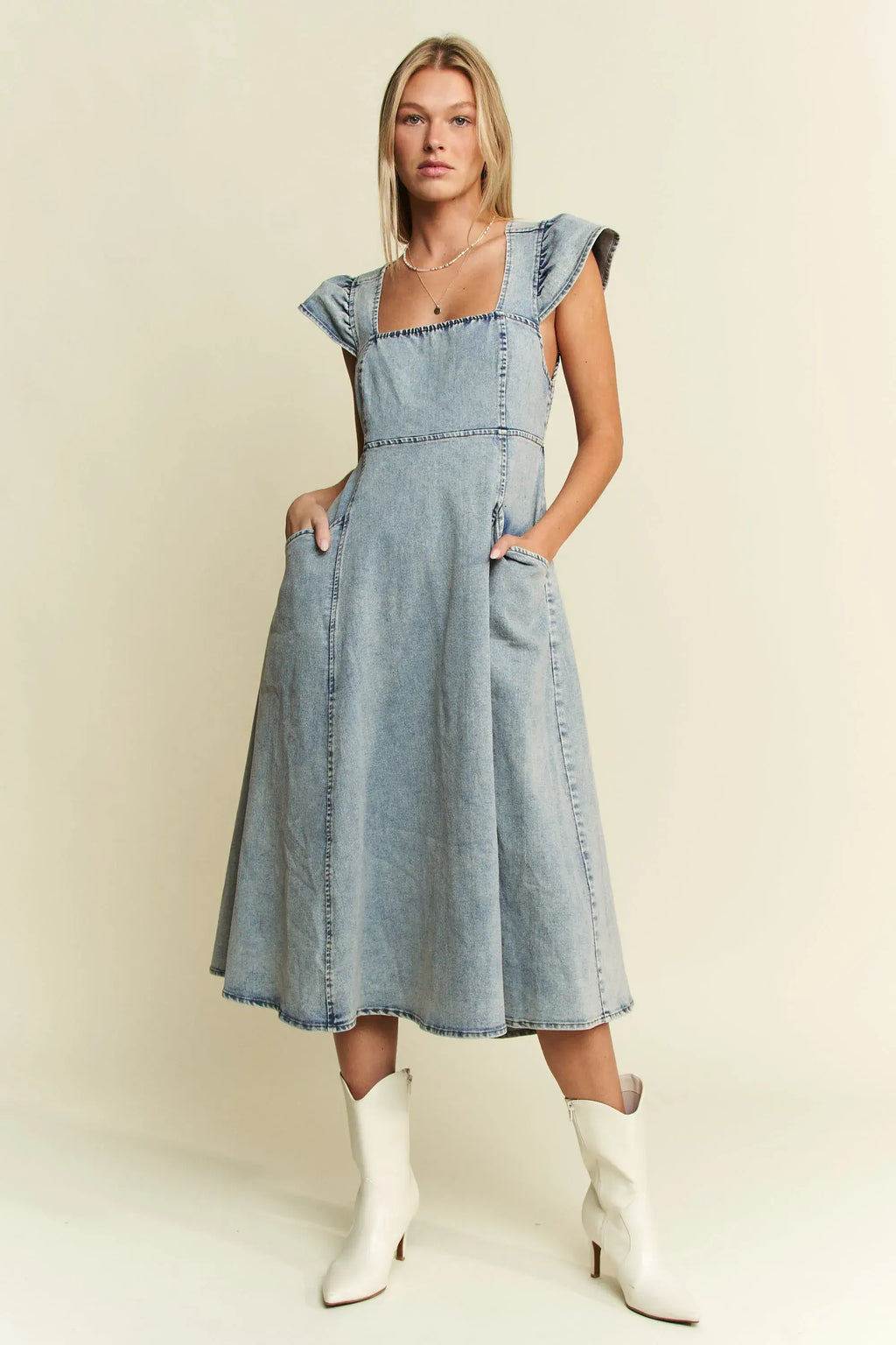 Jade By Jane Ruffled Denim Midi Dress - Plus Size Square Neck
